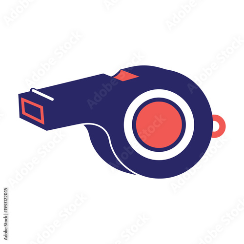 Bold whistle with bright red and white accents and a sleek blue body isolated on a clean background