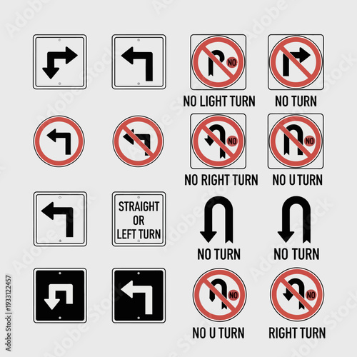 Collection of Road Traffic Signs for Turns and Restrictions