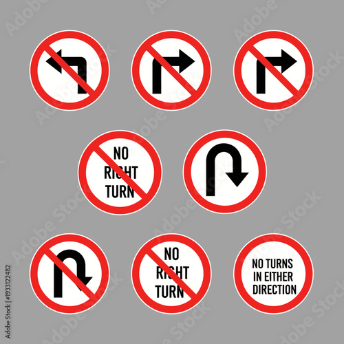 Free Download Collection of Road Traffic Signs: No Right Turn, U-Turn, and Directional Restrictions - GFXLoad