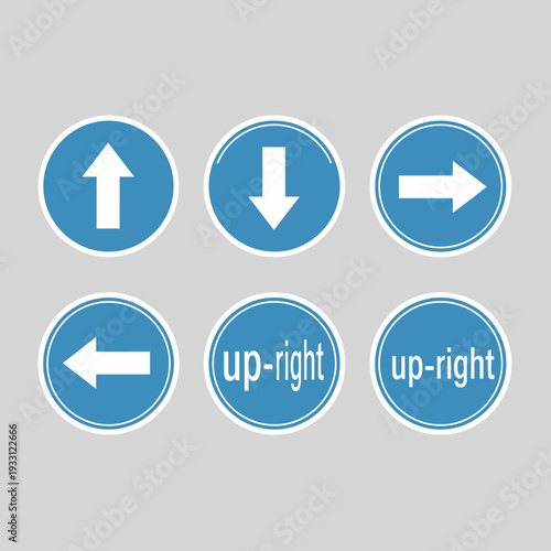 Free Download Set of directional arrows and text signs on blue circles, indicating movement and direction - GFXLoad