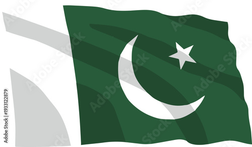 Pakistan Flag Waving in Wind – Independence Day Patriotic Green and White Crescent Moon Vector Illustration Isolated on White Background