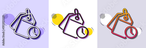 Time management line icon. Halftone dotted pattern. Gradient icon with grain shadow. Clock tags sign. Watch symbol. Line time management icon. Various designs. Vector