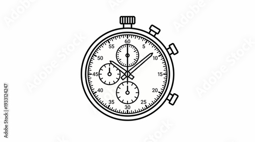 Classic Stopwatch Icon Vector Illustration - Vintage Chronograph Timer Symbol on White Background