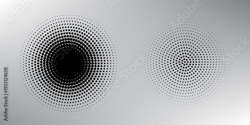Halftone gradient. Dotted gradient, smooth dots spraying and halftones dot background seamless horizontal geometric pattern vector template set. unique dots modern circles