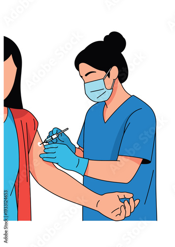Healthcare professional administering vaccination to patient.
