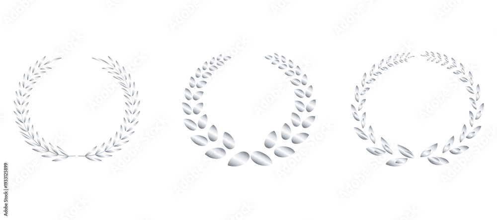 Obraz premium Silver award wreath PNG with circular laurel foliate emblem isolated on transparent background perfect for achievement, victory, recognition and heraldry designs
