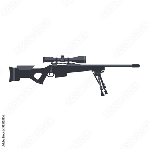 Modern sniper rifle with scope and bipod, isolated on white background