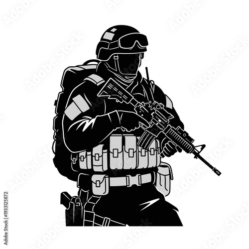 Modern Soldier with Assault Rifle and Tactical Gear, Ready for Combat