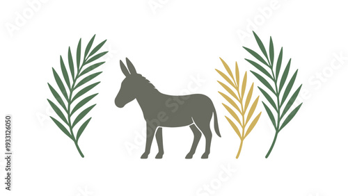 A donkey silhouette icon with palm leaves illustration