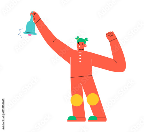 Woman ringing the bell. Colorful vector illustration