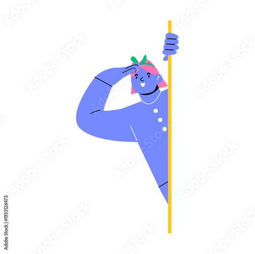 Woman searching or seeking something. Colorful vector illustration