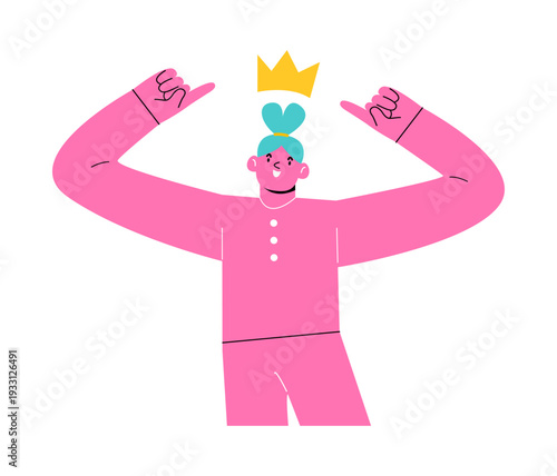 Woman with golden crown on his head. Colorful vector illustration