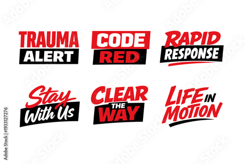 Emergency alert phrases in bold red and black text