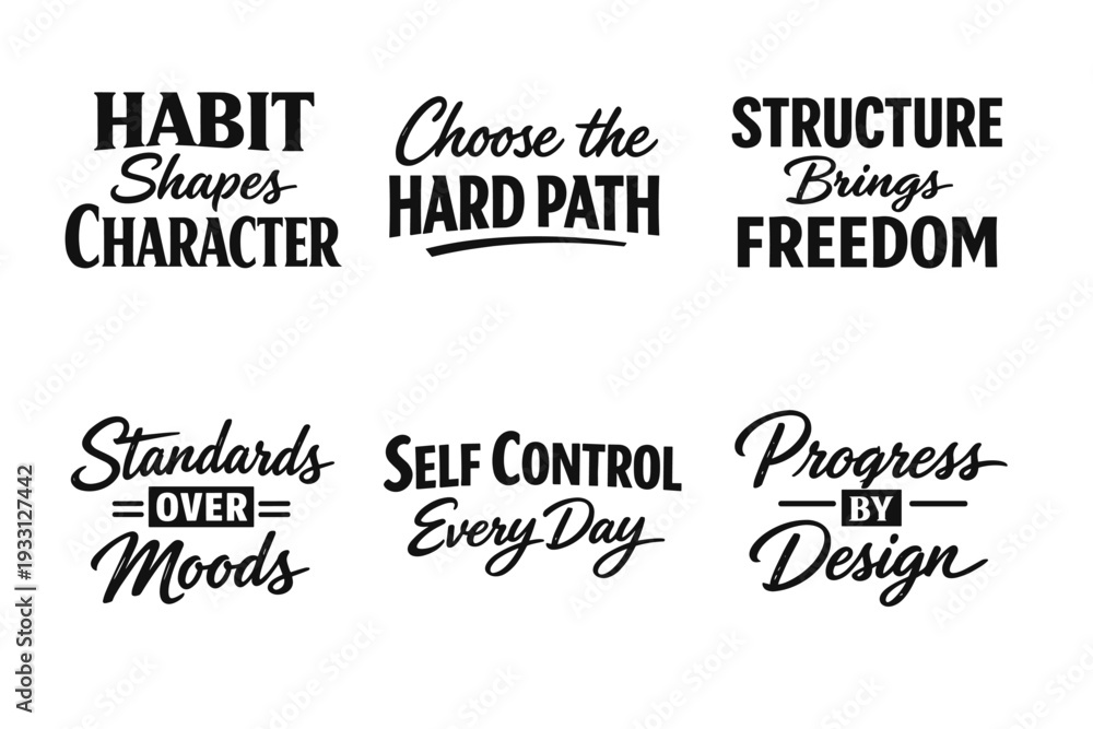 Fototapeta premium Inspirational typography quotes on habit, choice, structure, standards, self-control, and progress
