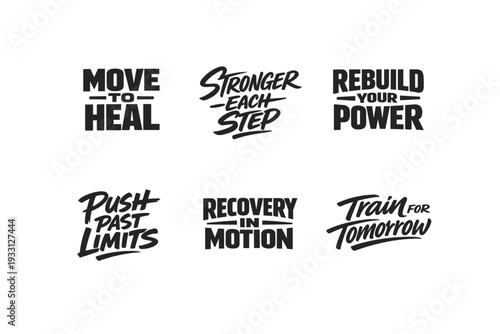 Motivational fitness phrases in bold black typography