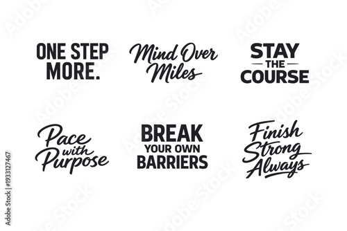 Inspirational fitness quotes set with motivational phrases for endurance and strength