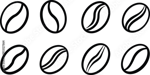 Coffee bean icon set with roasted arabica espresso seed line art vector illustration collection isolated
