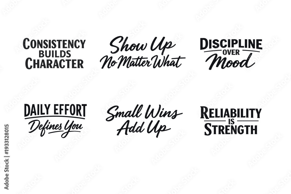 Obraz premium Motivational quotes highlighting consistency, discipline, and daily effort