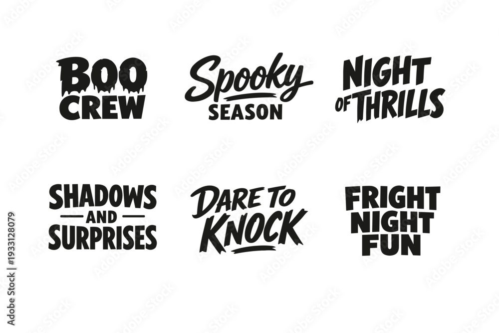 Obraz premium Halloween-themed typography designs with spooky phrases in bold black text