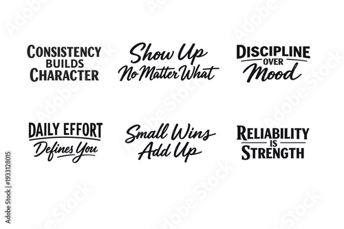Motivational quotes highlighting consistency, discipline, and daily effort