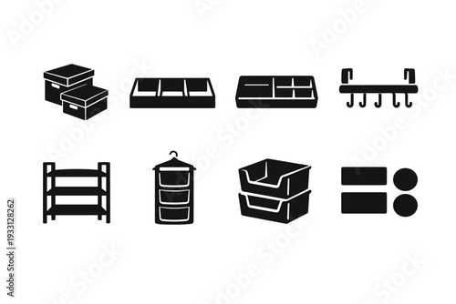 Black storage icons: versatile organization solutions for home and office