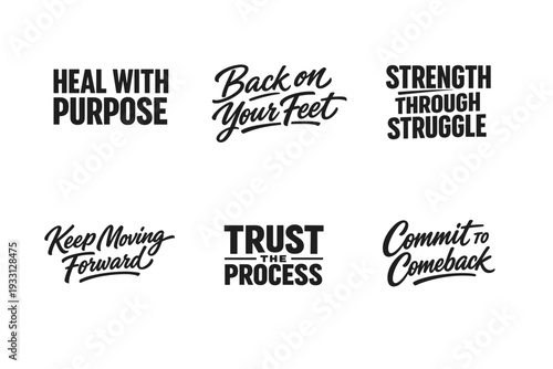 Motivational phrases for inspiration and resilience displayed in bold typography