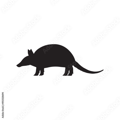 Vector illustration black silhouette armadillo on white background 
