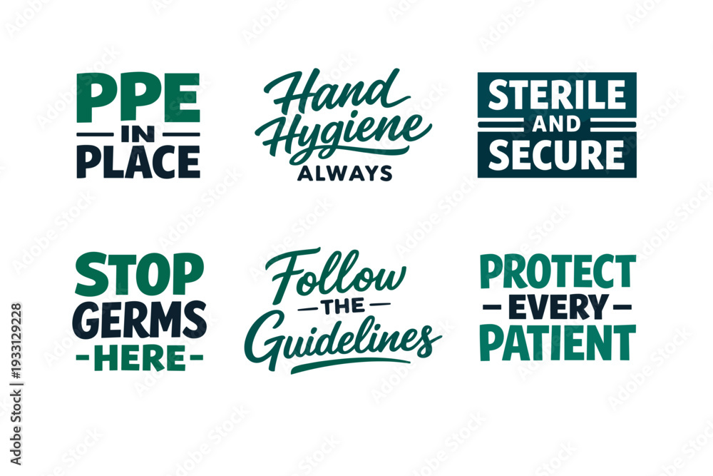 Obraz premium Healthcare safety reminders: ppe, hygiene, sterile environment, germ control, patient protection