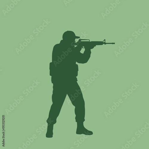 Silhouette of a soldier aiming a rifle, military, combat, action, army, weapon, shooting