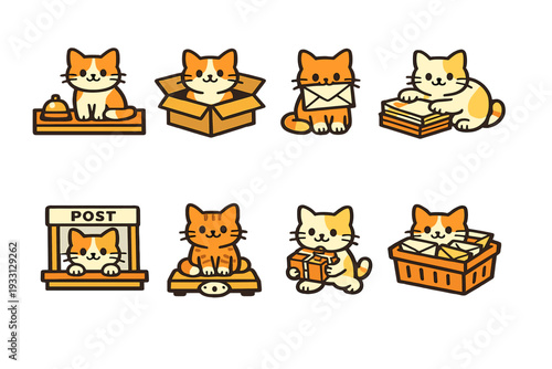 Cute cartoon cats in various postal and delivery roles