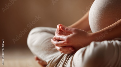 Expecting serenity: a serene capture of a pregnant woman practicing mindful meditation, radiating inner peace. Focus on the nurturing connection between mother and child, and the tranquility.