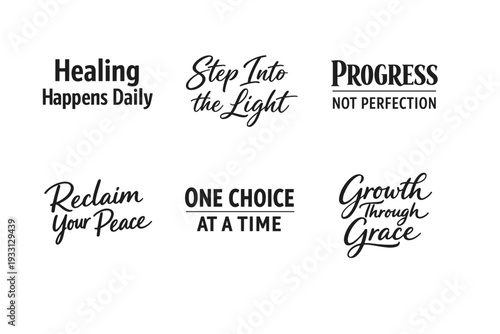 Motivational quotes on healing and growth in stylish typography designs