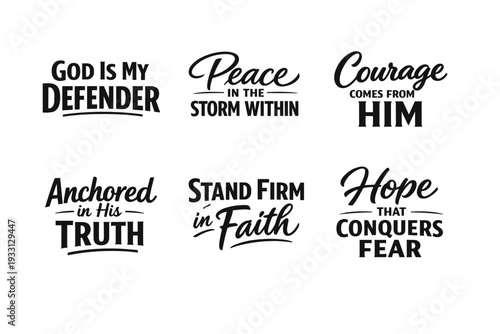 Inspirational christian phrases on faith hope and courage in black font