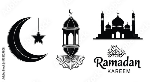 Ramadan kareem illustration with crescent moon dates and traditional elements