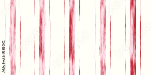 Simple hand-drawn red vertical stripes on an off-white cream background. Rustic minimalist lines pattern in farmhouse style for home textile, kitchen decor, or vintage packaging, wallpaper