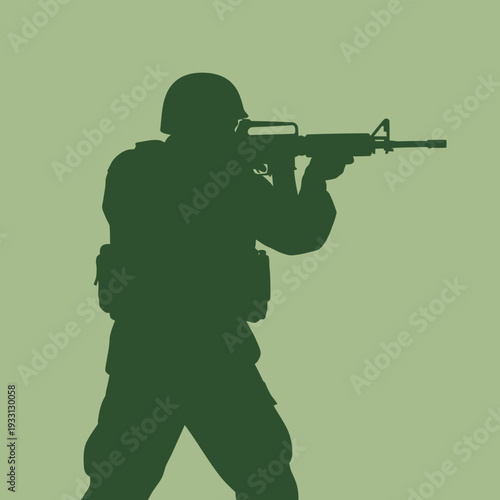 Silhouette of soldier aiming rifle, military, army, combat, war, action, defense, training, weapon