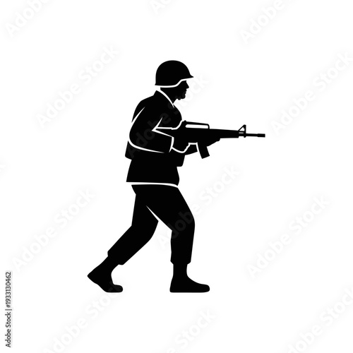 Silhouette of a soldier walking with a rifle, military action, war, combat, army, defense, armed forces