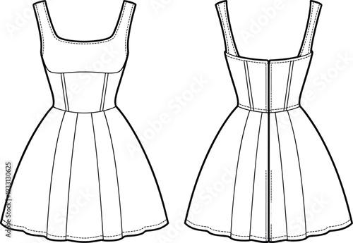 A Line of a Fitted Dress with a Full Skirt and Straps line fitted bodice