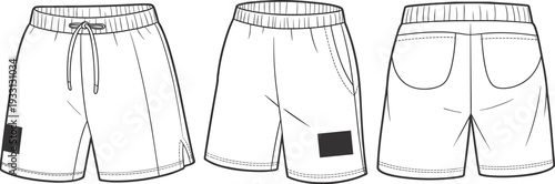Three Different Styles of White Shorts with Black Pockets and Waistbands