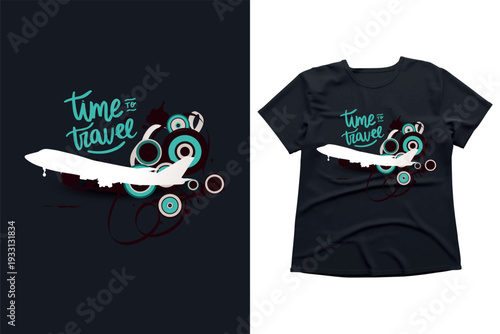 Travel adventure t-shirt design, world map and airplane vector illustration, tourism and wanderlust concept, vintage style flight typography, global exploration graphic