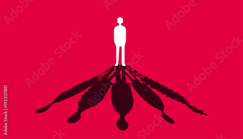Man standing in front of different shadows, multiple personality mental illustration