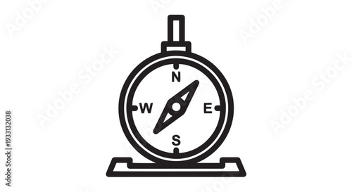 Simple black and white vector graphic illustration of a navigation compass 