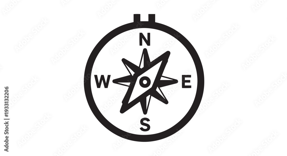 Obraz premium Simple black and white vector graphic illustration of a classic navigational compass design