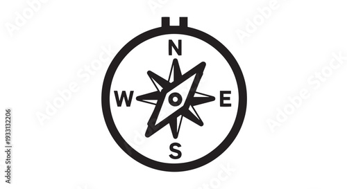 Simple black and white vector graphic illustration of a classic navigational compass design