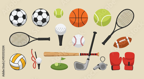 Collection of Sports Equipment and Balls for Various Games