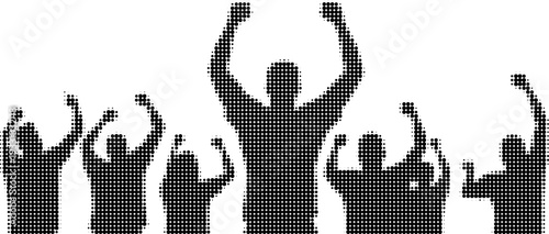 Football fans cheering at stadium in halftone style