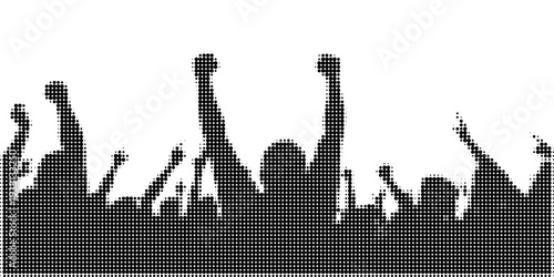 Football fans cheering at stadium in halftone style