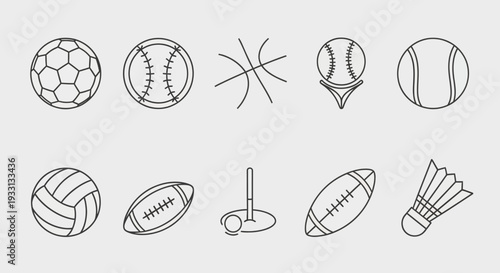 Collection of Sports Balls and Equipment Icons - Vector Graphics