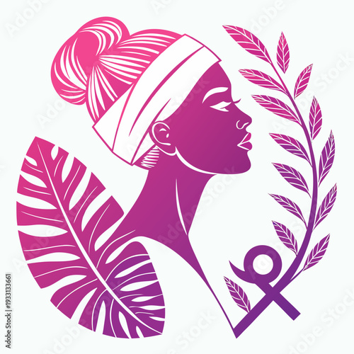 Abstract Tropical Shapes Forming Female Symbol Vector in Gradient Pink and Violet for Awareness Campaigns