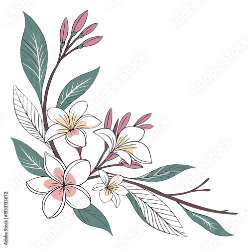 Watercolor-Style Tropical Floral Corner Accents Vector for Elegant Women’s Day Greeting